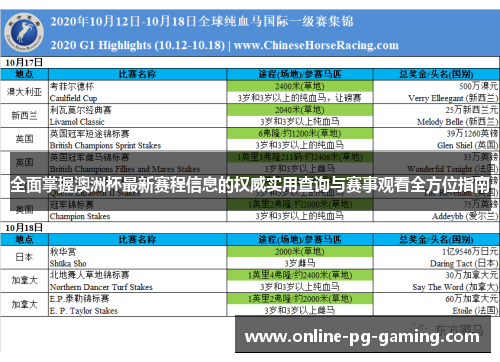 全面掌握澳洲杯最新赛程信息的权威实用查询与赛事观看全方位指南
